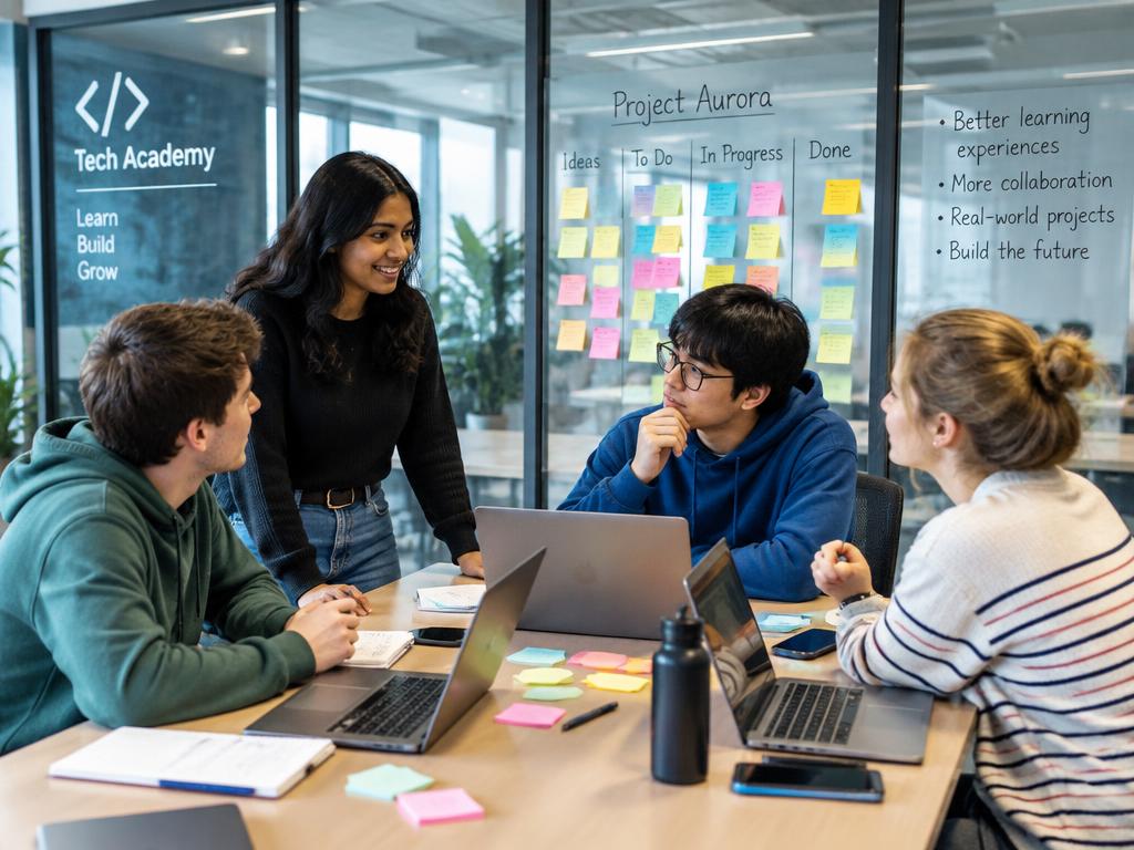 Groupe d'apprenants collaborant sur un projet